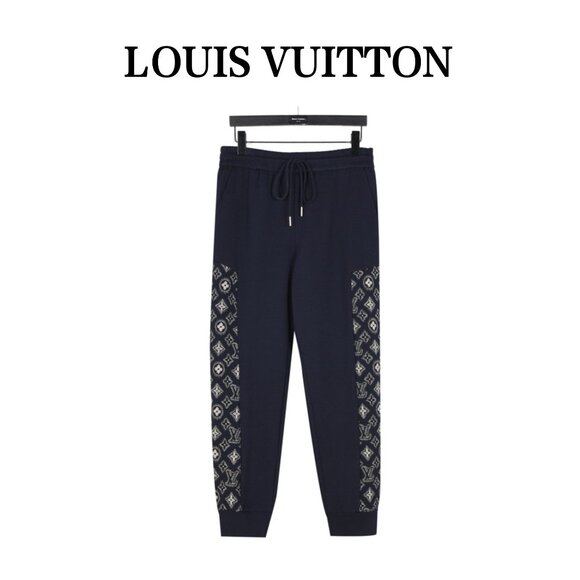 LOUIS VUITTON FW23 Logo print floral-cuffed knitted sweatpants L - Picture 1 of 8